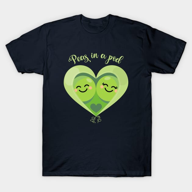 Peas in a Pod (Heart) Navy T-Shirt by VicEllisArt